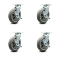 Service Caster 8 Inch Thermoplastic Rubber Swivel Caster Set with Ball Bearings and Brakes SCC SCC-30CS820-TPRBD-TLB-4